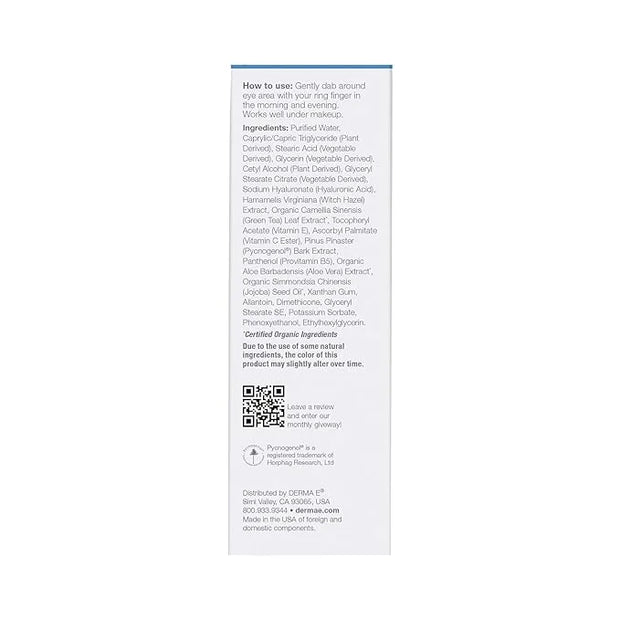 Derma E Hydrating Eye Cream – Firming and Lifting Hyaluronic Acid Treatment - Under Eye and Upper Eyelid Cream Reduces Puf...