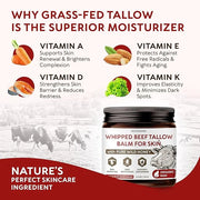 Beef Tallow for Skin - Whipped Grass-Fed Moisturizer with Wild Honey & Beeswax, Natural Face & Body Care, Deep Hydration, ...