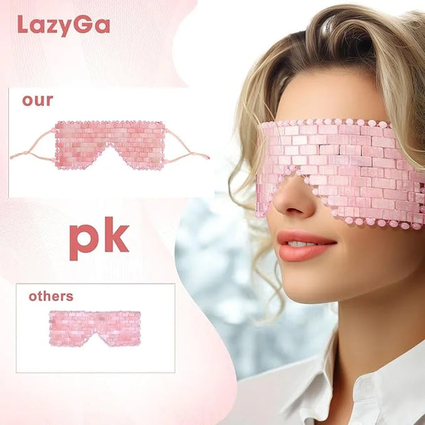 Rose Quartz Eye Mask - with Adjustable Strap for face 100% Natural Gemstone Jade Sleep Mask for Hot & Cold Anti Aging Ther...