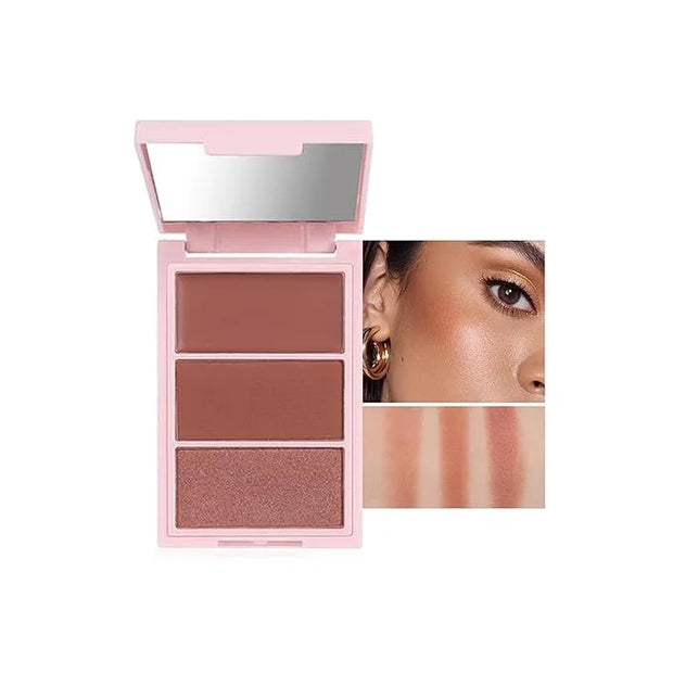 3D Blush Palette, Multi-Use Makeup Contour Pressed Powder Long-Lasting Pigment Cheekbones Contouring Blush Blendable Natur...