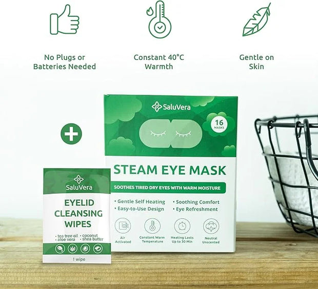 Steam Eye Mask for Dry Eyes with 5 Eyelid Cleansing Wipes, Self Heating Eye Compress for Dry Eyes, Soothe and Relax with 4...