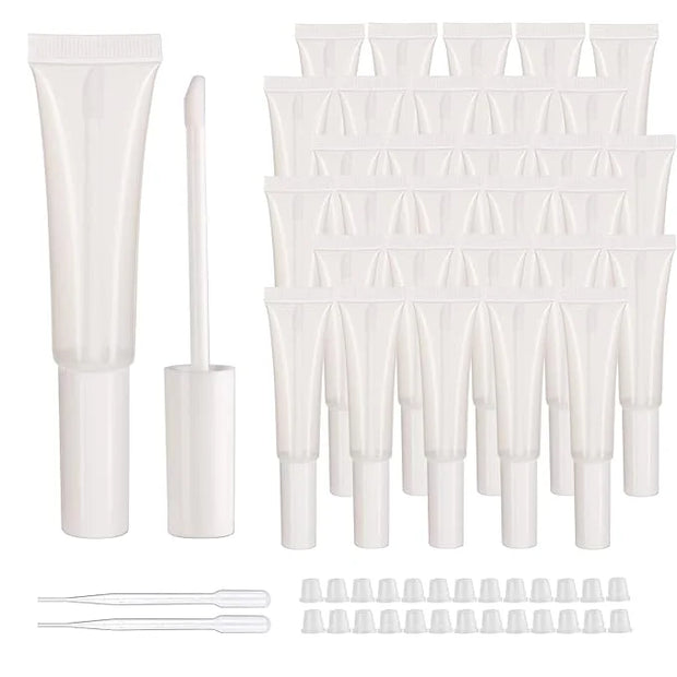 COSIDEA 50 pack Empty White 15ml Squeeze lip gloss tubes with wand 0.5oz soft lipgloss container chapstick containers empt...