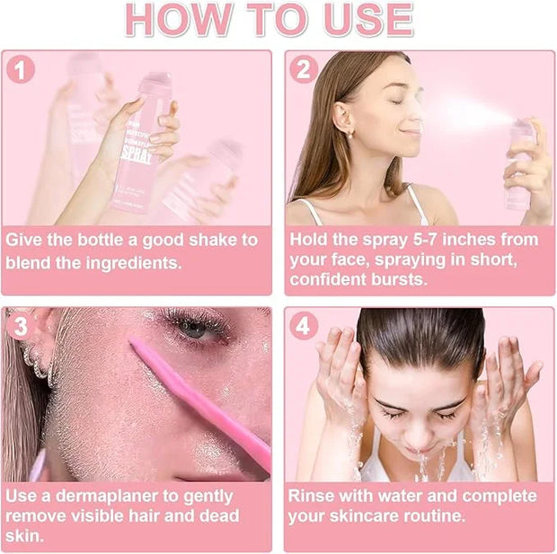 1PC Hair Identifier Spray for Face Shaving Dermaplaning Tool Skin Body for Women with 4 Face Razor for Skin Shaver Hair Re...