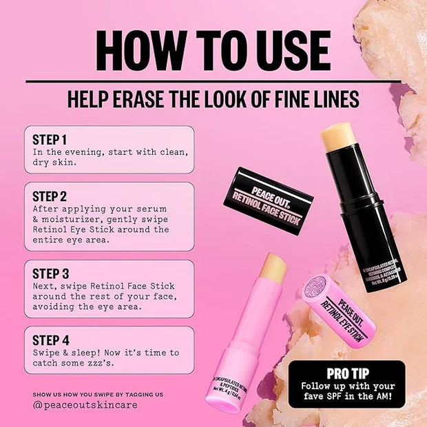 PEACE OUT Skincare Retinol Eye Stick, Daily Retinol Anti-Aging Under Eye Serum Balm, Helps Reduce Fine Lines and Dark Circ...