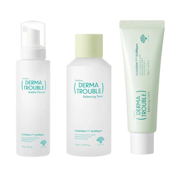 Derma Trouble 3-Step Acne Kit - Korean Skin Care Routine for Clogged Pores & Sensitive Skin, Gentle pH-Balanced Cleanser, ...