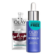 Olay Regenerist Retinol Face Serum, Retinol 24 Night Face Serum, 1.3oz + Whip Face Moisturizer Travel/Trial Size Gift Set ...