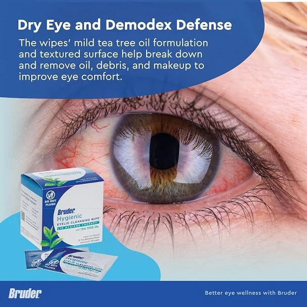 Hygienic Eyelid Cleansing Wipes with Tea Tree Oil l Relief from Demodex l Pre-Moistened, Rinse-Free Exfoliating Wipes Remo...