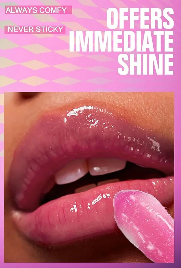 Beauty Glazed Big Brush Head Lip Oil, Ultra-Hydrating & Nourishing, Smooth Glossy Finish Lip Glow Oil, Shiny and Vegan Tin...