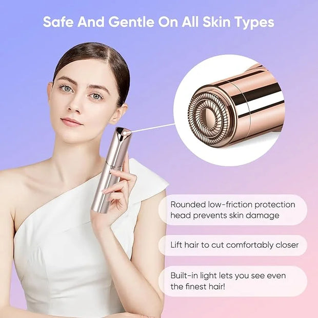Facial Hair Remover for Women, Painless Womens Facial Hair Remover with 2 Replacement Heads, Lipstick-Sized, USB Rechargea...