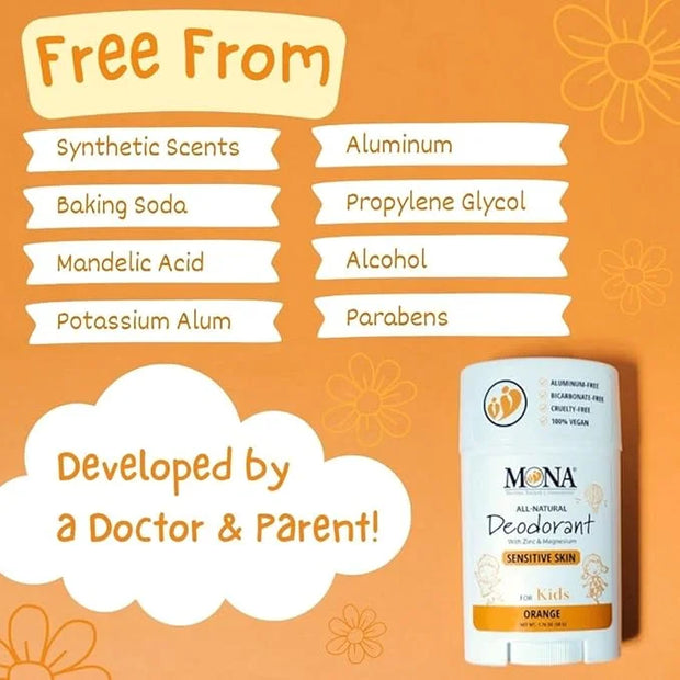 MONA 100% Natural Deodorant for Kids | Safe For Girls & Boys with Sensitive Skin | Baking Soda Free, Aluminum Free | Vegan...