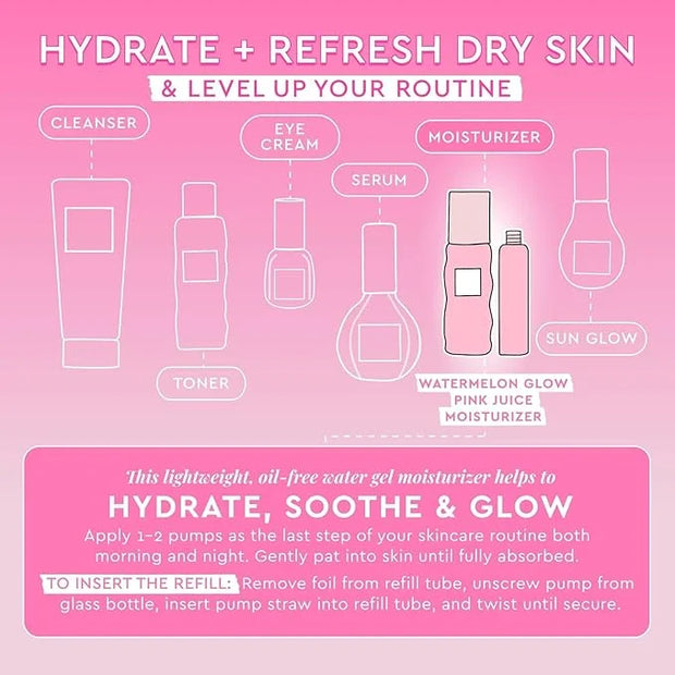 Glow Recipe Refill Pink Juice Water Gel Face Moisturizer for Women, Men & Teens - Hydrating Hyaluronic Acid, Radiance Boos...
