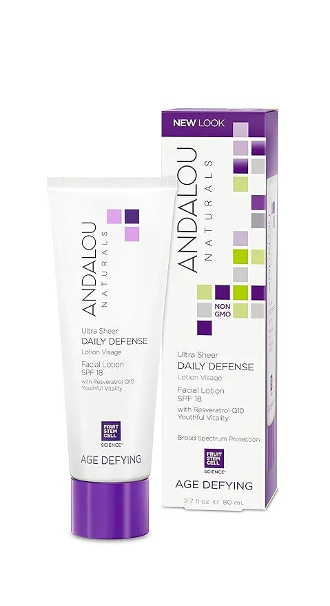 Andalou Naturals Ultra Sheer Daily Defense Facial Lotion, SPF 18, 2.7 oz, with Resveratrol CoQ10 and Antioxidants, Lightwe...