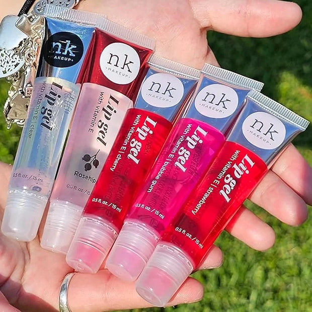 5 Pack Variety Bundle of Lip Gels With Viatmin E - Clear, Rosehip, Strawberry, Cherry, and Bubble Gum Hydrating Lip Glosse...