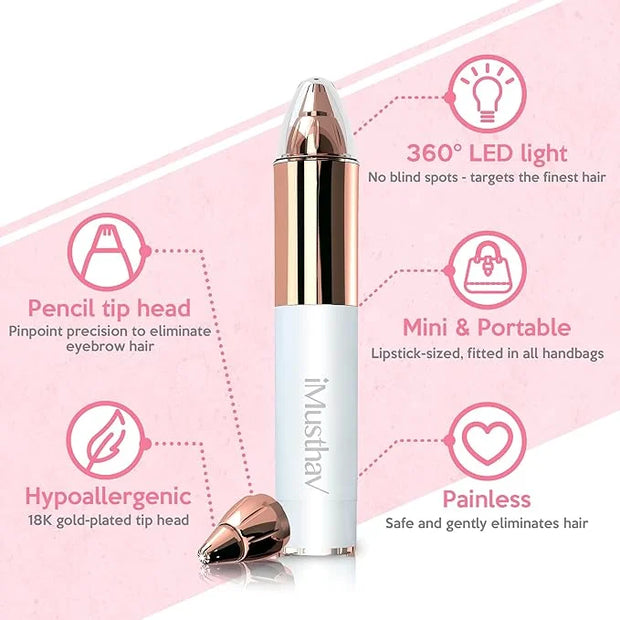 Mini Portable Painless Eyebrow Remover Trimmer for Women, Eyebrow Razor Epilator Pen,18K Gold-Plated Hypoallergenic Precis...