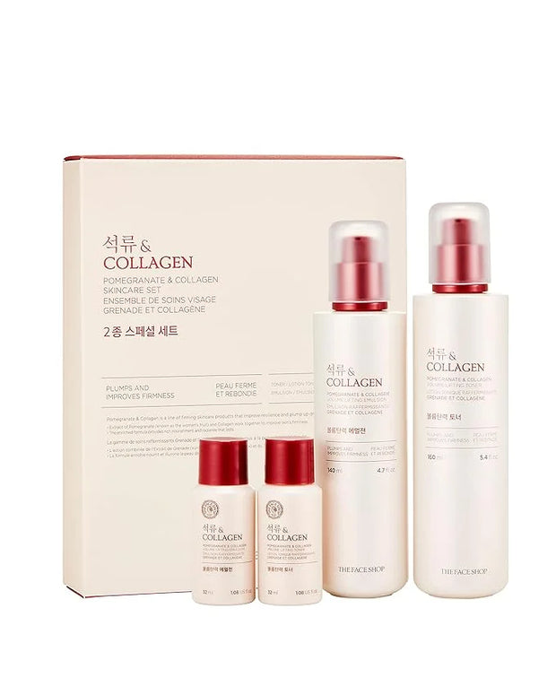 The Face Shop Pomegranate & Collagen Skincare Set | Deep Revitalizing Emulsion for Moisture Barrier Strengthening | Plump ...