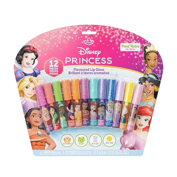 Disney Princess 12 Piece Plant Based Lip Gloss, Girls Party Favors, First Makeup Set for Girl, Perfect for Parties, Sleepo...