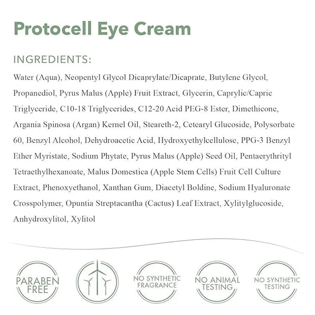 Protocell Eye Cream - Plant Stem Cell Eye Treatment with Hyaluronic Acid to Address Visible Signs of Aging (0.5 oz, 15 ml)...