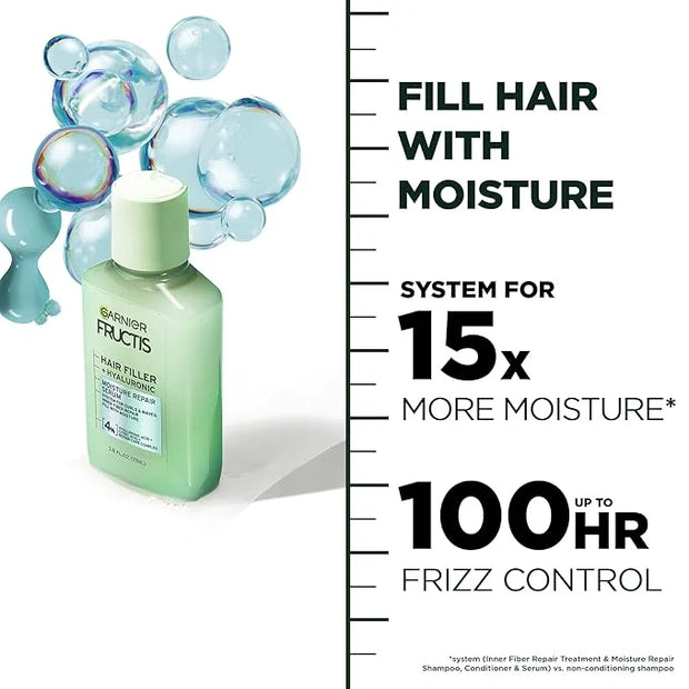 Garnier Fructis Hair Filler Moisture Repair Serum Treatment, Moisturizing Hair Serum for Curls and Waves with Hyaluronic A...