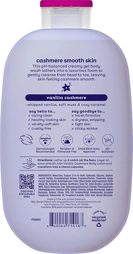 eos Shea Better Cashmere Body Wash, Vanilla Cashmere, Moisturizing and Nourishing, pH Balanced Creamy Gel Formula, Paraben...