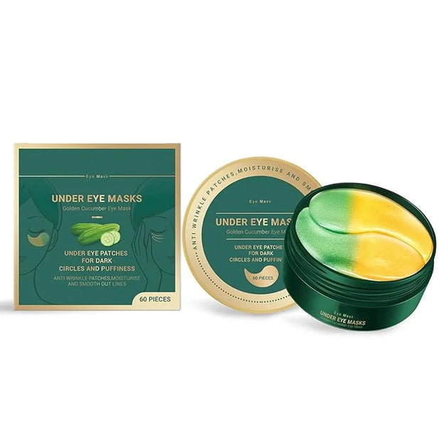 Under Eye Masks，Golden Cucumber Eye Mask 60 Tablets Set，Eye Mask for Fine Lines, Wrinkles, Dark Circles and Eye Puffiness，...