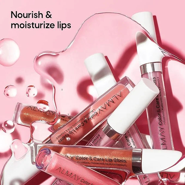 Almay Color & Care Hydrating Lip Gloss, Soft Natural Hues, Prebiotic Complex, Hyaluronic Filling-Sphere Technology, 200 Ro...
