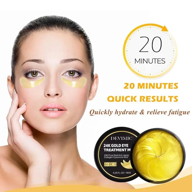 24K Gold Eye Mask, 30 Pairs Under Eye Masks for Dark Circles and Puffiness Treatment, Under Eye Patches for Puffy Eyes and...