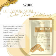 Azure Cosmetics 24K Gold & Retinol Anti Aging Under Eye Patches - Nourishing, Smoothing Hydrating Eye Mask - Reduces Fine ...