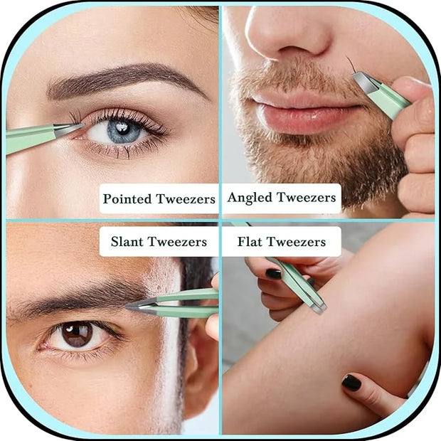 TsMADDTs Tweezers for Women, 8 in 1 Eyebrow Kit with Tweezers, Trimmer, Scissor, Razor, Brush with Travel Bag, Eyebrow Sha...