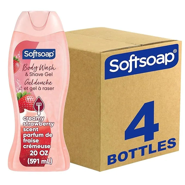Softsoap Moisturizing Body Wash and Shave Gel, Creamy Strawberry Scent, 20 fl oz Bottle (Pack of 4) - Product Image