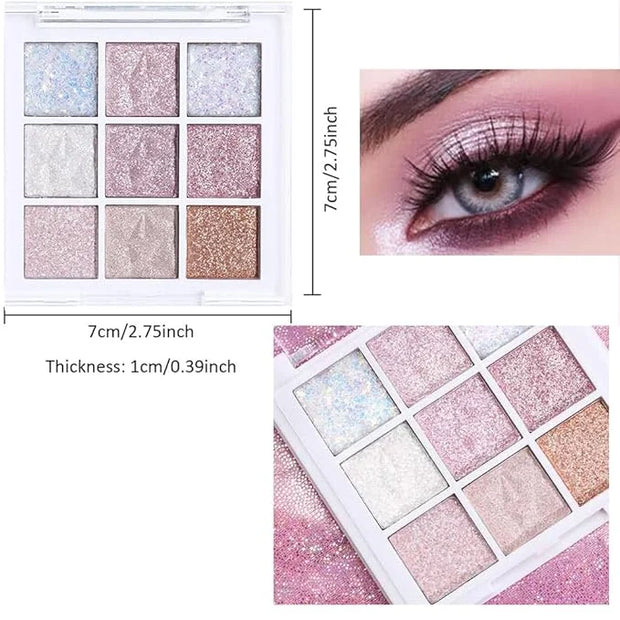 Pink White Glitter Shimmer Sparkle Eye Shadow Palette, Warm Pastel 9 Colors Sparkle eyeshadow Palette Makeup,Colorful Long...