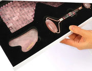 ideayard Rose Quartz Eye Mask & Face Roller and Gua Sha 3-in-1, Real Natural AAA Rose Quartz for Skin Care SPA Facial - Pr...