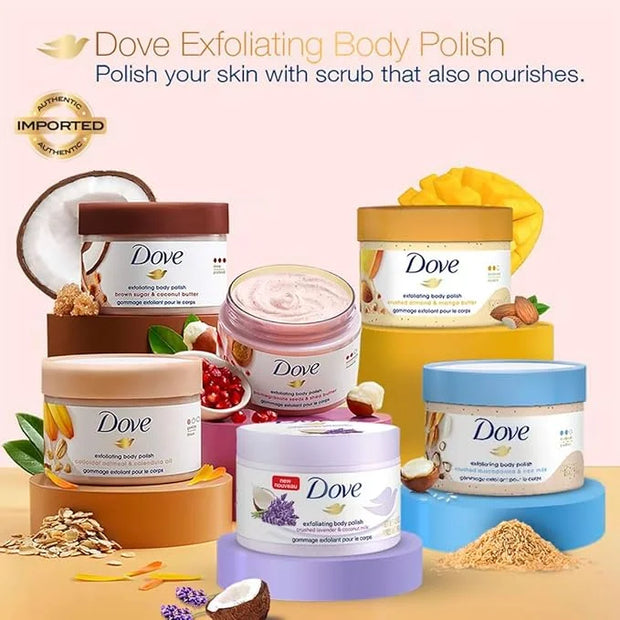 Dove Exfoliating Body Polish Body Scrub Crushed Lavender & Coconut Milk 10.5 oz - Product Image