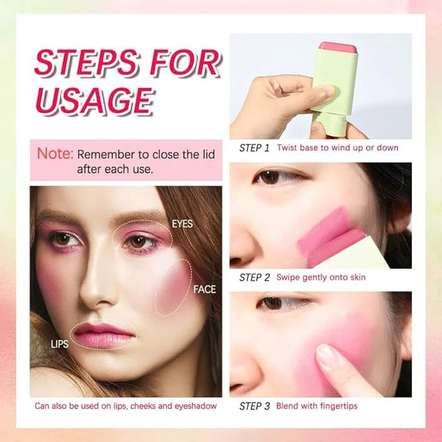 Multi-Use Cream Blush Stick,2-in-1 On-the-Go Blush for Cheek and Lip Tint,Waterproof Hydrating Tinted Solid Moisturizer Bl...