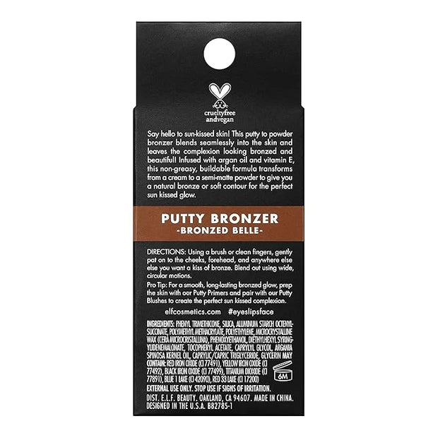 e.l.f. Putty Bronzer, Creamy & Highly Pigmented Formula, Creates a Long-Lasting Bronzed Belle Glow, Infused with Argan Oil...