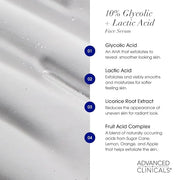 Advanced Clinicals 10% Glycolic Acid + Lactic Acid Body Lotion Moisturizer + AHA Glycolic Acid Face Serum 2pc Exfoliating ...