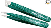 Tweezerman Emerald Shimmer Micro Mini Slant & Point Tweezer Set - Eyebrow Tweezers for Women and Men - Product Image