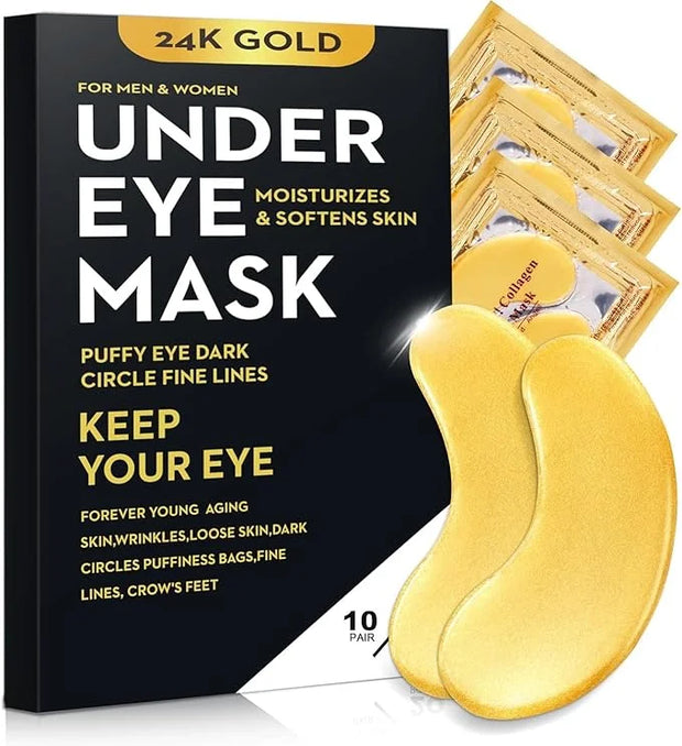 20Pcs/10Pairs Under Eye Patches Gold for Dark Circles, Puffy Eyes, and Wrinkles, 24K Gold Eye Mask for Face, Eye Cream for...