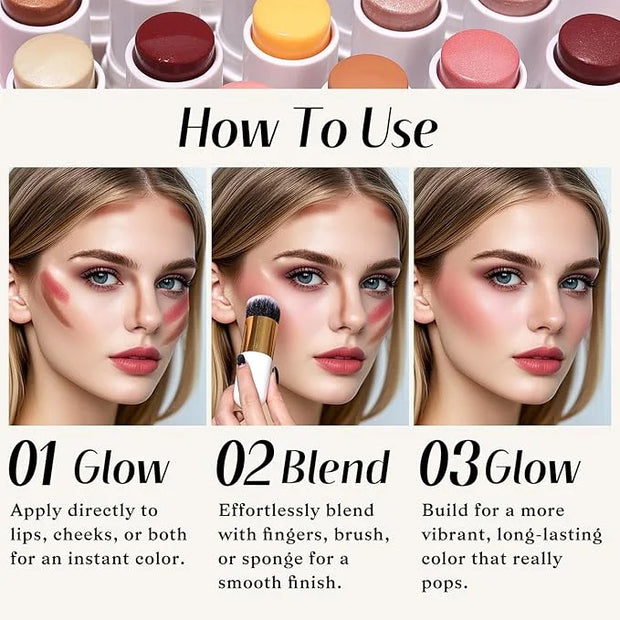 KIMUSE Face Sticks Trio, Cream Blush Stick & Highlighter Stick & Contour Stick for Sculpt the Cheeks, Long Lasting Cream C...