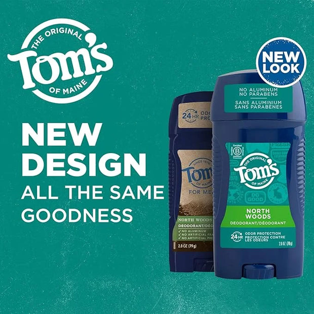 Tom's of Maine Long-Lasting Aluminum-Free Natural Deodorant for Men, North Woods, 2.8 oz. 3-Pack (Packaging May Vary) - Pr...