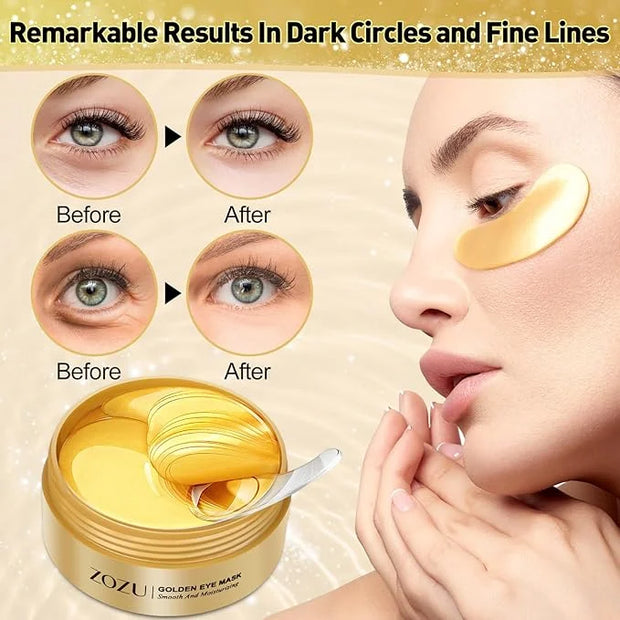 Under Eye Mask, 60 PCS Golden Gel Under Eye Patches for Dark Circles, Undereye Bags, Wrinkles Gel Under Eye Patches Gifts ...