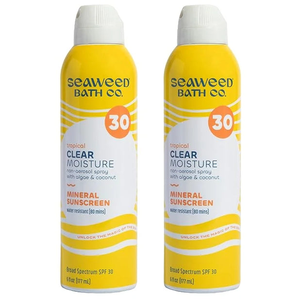Seaweed Bath Co. Clear Moisture Mineral SPF 30 Broad Spectrum Sunscreen Spray, 6 Ounce (Pack of 2), Sustainably Harvested ...