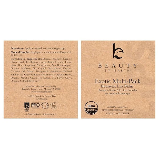 USDA Organic Lip Balm - USA Made with Natural Ingredients, 4 Pack Multi Flavor Lips Moisturizer, Moisturizing Lip Care, Be...