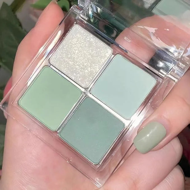 Matte Light Green Glitter Eye Shadow Makeup Palette 4 Colors, Highly Pigmented Mint And Seafoam Green Waterproof Eyeshadow...