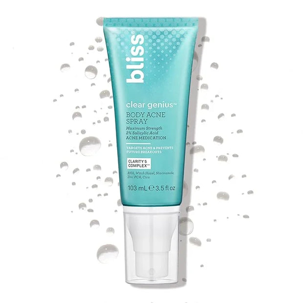 Bliss Acne-Prone Skin Bundle - Clear Genius Toner, Body Spray, Spot Treatment BHA Salicylic Acid and Clarifying Peel & Cle...