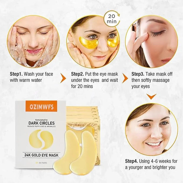 Organic 24K Gold Eye Mask with Collagen. Treatments reduce Puffy Eyes and Dark Circles Reduce Wrinkles and Fine lines - Pr...