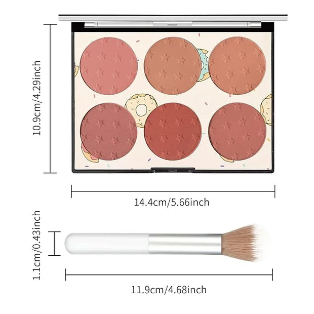 KYDA 6 Colors Blush Palette, Matte and Shimmer Blush Palette, Smooth Blendable Powder, Multiuse Blusher Makeup with Contou...