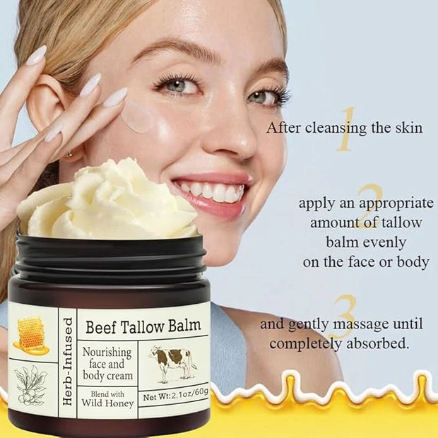Beef Tallow For Skin – Natural Tallow and Honey Balm Face Moisturizer, Organic Grass-Fed Tallow, Deeply Nourishing Whipped...