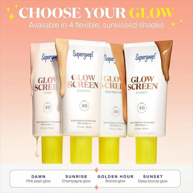 Supergoop! Glowscreen SPF 40, Sunrise (Champagne Glow) - 20 mL, 2 Pack - Glowy Primer + Broad Spectrum Tinted Sunscreen - ...