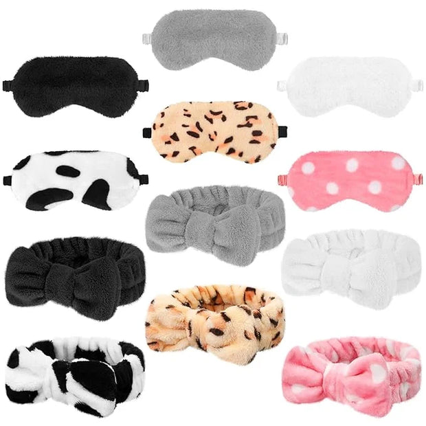Kajaia 12 Pcs Sleepover Party Favors for Woman Plush Sleep Eye Mask Soft Spa Headband for Spa Birthday Bachelorette Slumbe...