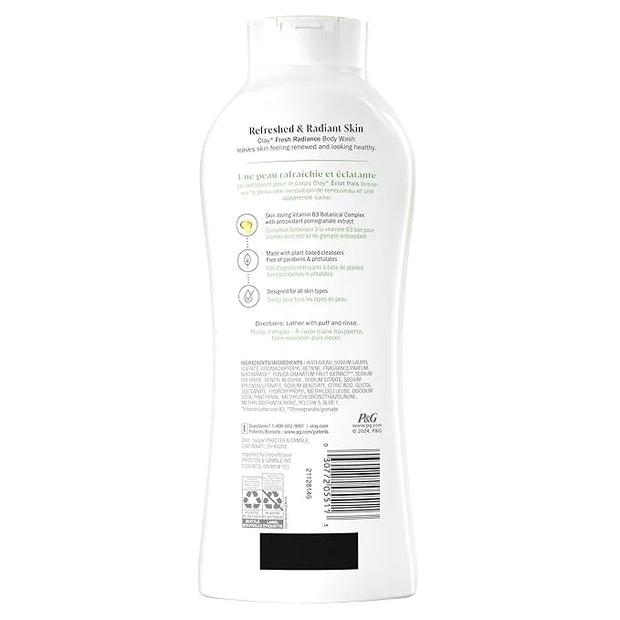 Olay Body Wash for Women, Fresh Radiance, Refreshing & Renewing, Made with Plant Based Cleansers, B3 Botanical Complex, Fo...